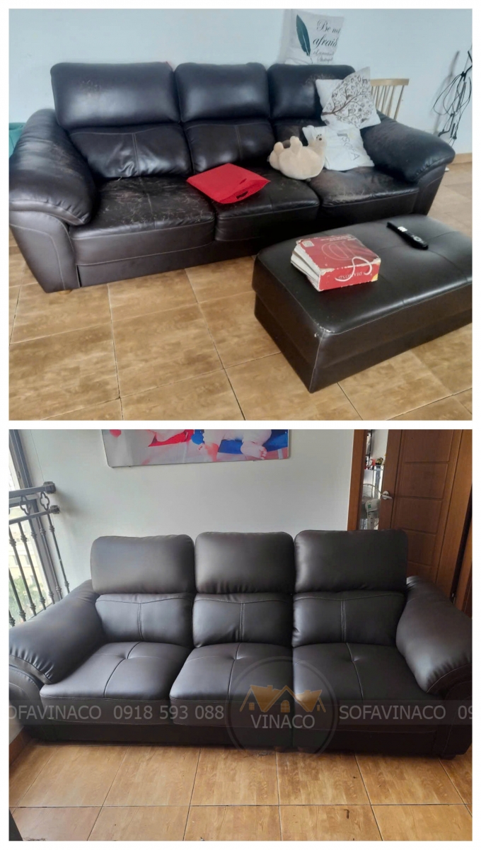 Toàn cảnh bộ ghế trước và sau khi bọc lại lốt xác hoàn toàn